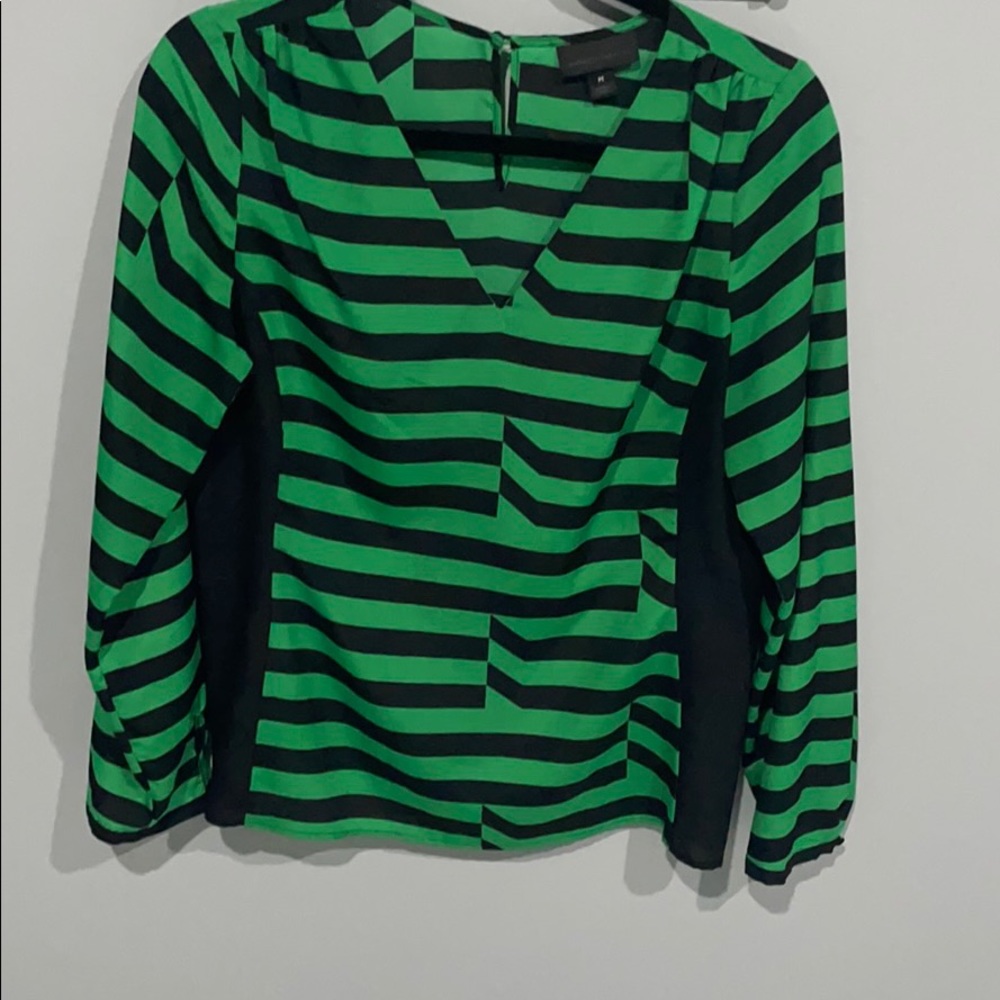 Green and black striped blouse